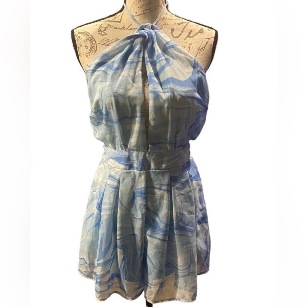 STREETWEAR SOCIETY BLUE MARBLE HALTERNECK ROMPER